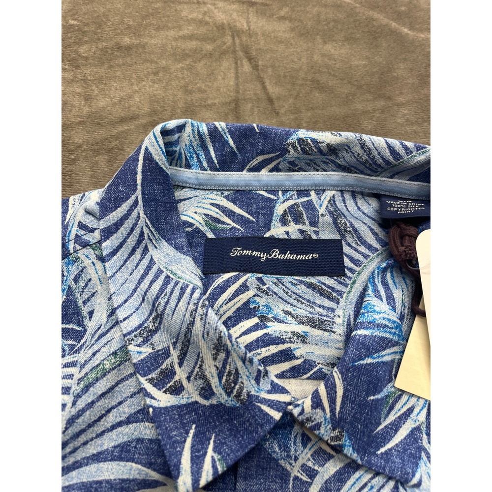 Tommy Bahama Mens Silk Camp Shirt Garden Of Hope And Courage Blue Palm Print L - Picture 7 of 8